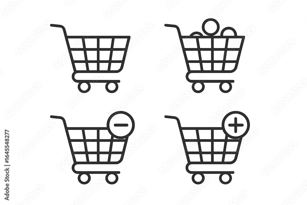 Poster set of shopping cart line icons for e-commerce and web design. vector symbols for online store ui, i