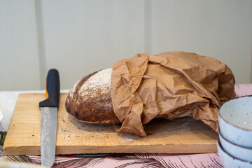 Freshly Baked Sourdough Bread on Cutting Board