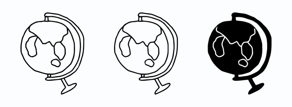 Three globes, outlined in black and white.