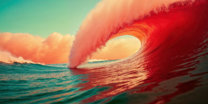Majestic Blue Ocean Wave Curling at Sunset with Vibrant Colors