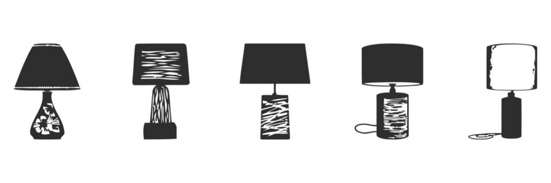 Four table lamps with decorative bases.