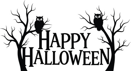 Happy Halloween with owls and spooky trees perfect for spooky season