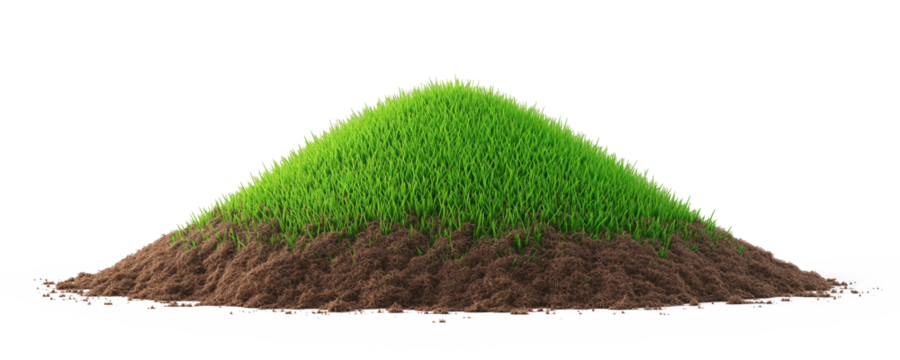3D illustration of green grass and soil isolated on transparent background,green grassy hills for poster banner cover design