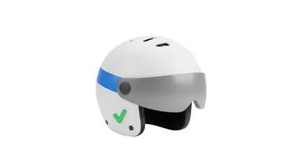 3d icon of white helmet with blue stripe isolated on transparent background, offering head protection during sport activities, ensuring safety and style with modern design
