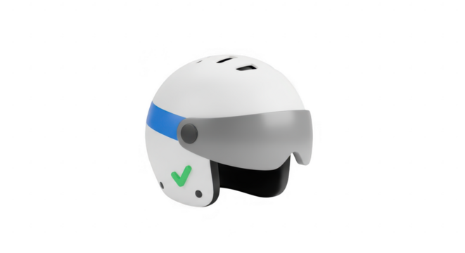3d icon of white helmet with blue stripe isolated on transparent background, offering head protection during sport activities, ensuring safety and style with modern design