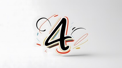 Stylized number four with colorful abstract swirls and lines. A celebratory, handwritten digit 4 graphic for anniversaries, birthdays, or special events with a modern 3D design.