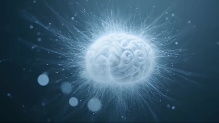 水色の背景に浮かぶ発光する脳の抽象的な3Dレンダリング 知性と認知に関する複雑なデータの視覚化 未来技術と革新の概念を示す - Powered by Adobe