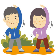 Illustration of an elderly couple exercising