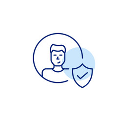 Verified male user profile, approved account, authenticated identity, trusted member. Pixel perfect, editable stroke vector icon