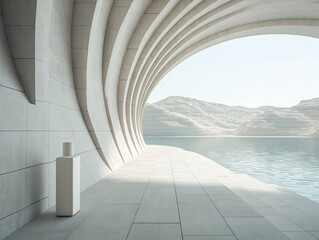 Obraz premium Minimalist perfume bottle mockup in serene desert-inspired architecture