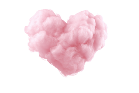 Sweet pink cotton candy heart isolated on white transparent background