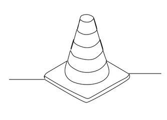 Continuous one line art of design traffic cone, Road cone line continuous drawing vector.
