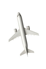Top view of a White airplane isolated on white background, passenger aircraft PNG. Traveling by airplane.