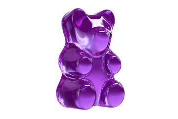 Translucent Purple Gummy Bear, Isolated on White Transparent Background