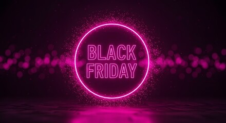 Black Friday Neon Sign with Glowing Lights Background Promotion.
