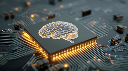 AI artificial intelligence concept with brain and microchips