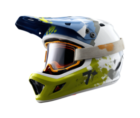 Extreme sports action motocross helmet showcase, isolated on transparent background, png