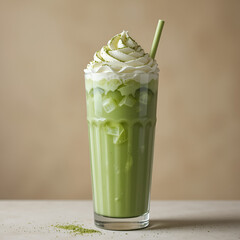 Cold Matcha Frappe with Whipped Cream Topping