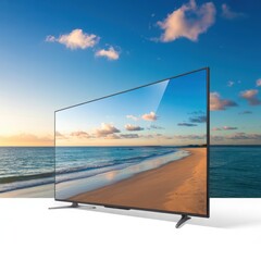 Modern television displaying a beach scene screen technology