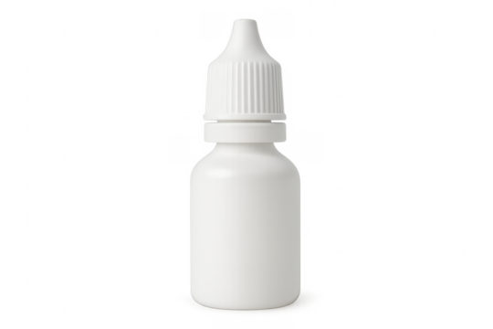 White plastic dropper bottle mockup on transparent background