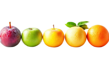 Variety of fresh fruits on white isolated background.