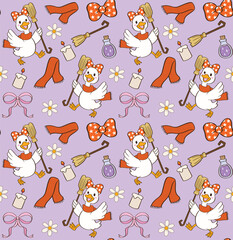 Witch Goose Magic Potion Seamless Pattern