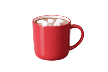 Hot Chocolate in Red Mug with Marshmallows isolated on white transparent background