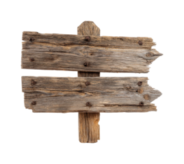 Wooden directional sign countryside nature rustic guides, isolated on transparent background, png