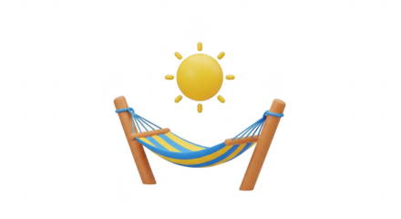 3d icon of a 3d rendering of a hammock under the sun, perfect for summer vacation and relaxation isolated on transparent background