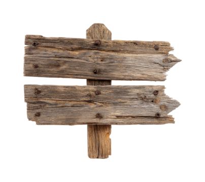 Wooden directional sign countryside nature rustic guides, isolated on transparent background, png