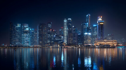 Obraz premium A night view of a city skyline with illuminated skyscrapers
