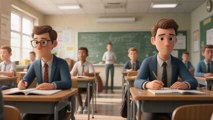 3D Animation - Style Scene of Students Attending Class in Campus Classroom, for Education Promotion, Campus Culture Creation, Animation Materials