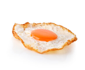 Fried sunny side up egg stacked isolated on white background