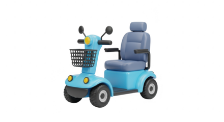 3d icon of blue mobility scooter isolated on transparent background, a convenient and accessible transportation solution for elderly and disabled individuals