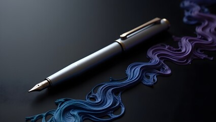 A  sleek silver  luxury pen lies diagonally on a glossy