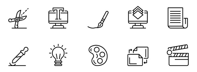 Clean Minimalist Line Icons: Design, Creativity, and Editing Tools for Web and App Development.