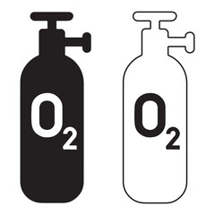 Fototapeta premium Black and white oxygen tank icons with O2 chemical symbol gas cylinder vector