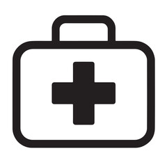 Fototapeta premium Black first aid kit icon with white cross on white background medical kit health