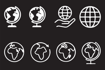 Planet icon set. Global map. Map symbol. international earth globe icon, World globe icon, Line vector