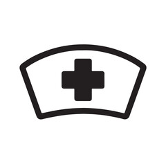 Obraz premium Black nurse cap icon with red cross symbol on white background medical symbol healthcare