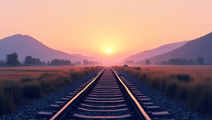 Fototapeta premium Endless Journey: Railroad Tracks at Sunset 
