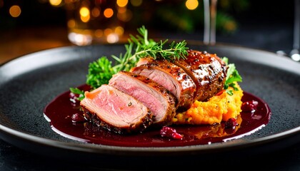 Roasted Duck Breast with Orange Glaze and Sweet Potato Puree