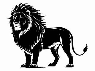 Obraz premium Powerful black and white lion, majestic stance. 