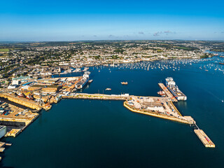 Port Pendennis from drone, Pendennis, Falmouth, Cornwall, UK