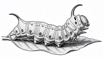 Detailed illustration of a caterpillar on a leaf isolated on white background