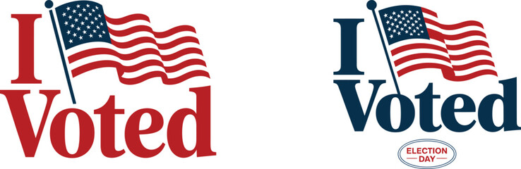 I voted sticker design with the American flag. Patriotic USA election day badge and logo for voting campaign. vector illustration set.
