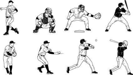 Baseball Players in Various Action Poses