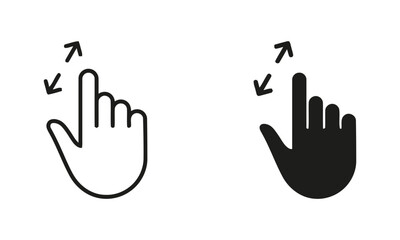 Fototapeta premium Two hand icons, one black and one white, showing a gesture for zooming. 