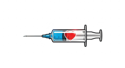 3d icon of syringe with red and blue liquid isolated on transparent background, a medical tool for injection, vaccination, and drug administration in healthcare