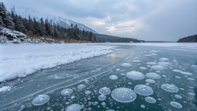 Frozen Methane Bubbles on Winter Lake, Landscape Photography, Cold Climate, Ice Bubbles Ice Bubbles, Frozen Lake